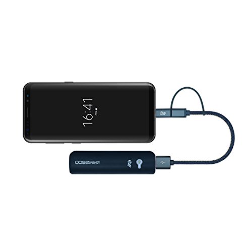 Chaveiro Cabo Micro USB e USB-C 2 em 1, i2GO, Revestimento Jeans, Azul