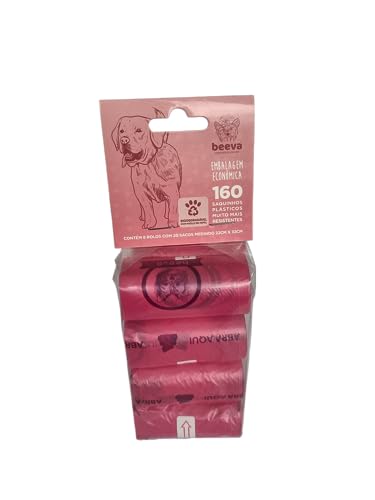 Refil de Cata Caca Biodegradável Beeva - 160 saquinhos (Rosa, 8 rolos)