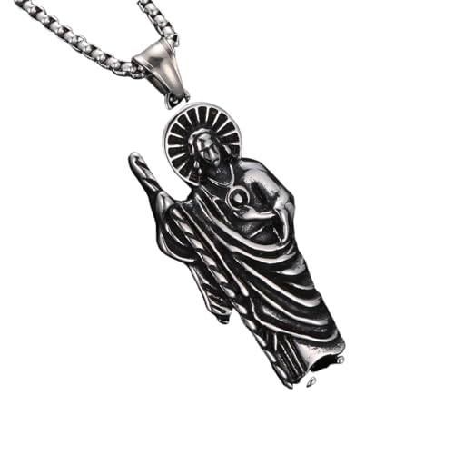 Collier Saint Benoît en acier pour hommes avec une chaîne de protection spirituelle robuste