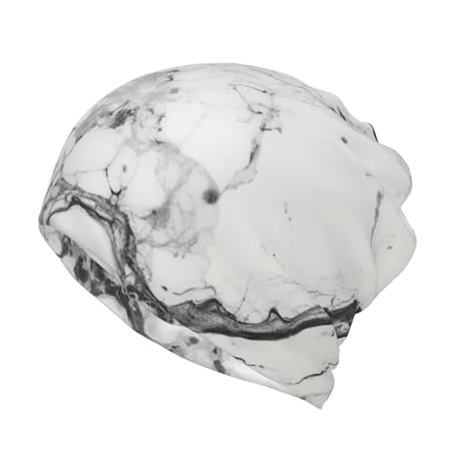Black White Marble Print Multifunction Beanie Hats for Men Women,Soft Stretch Cap Fashion Scarf for Jogging Cycling