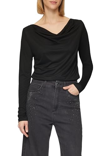 s.Oliver Schwarz LABEL Langarmshirt mit Wasserfall-Ausschnitt