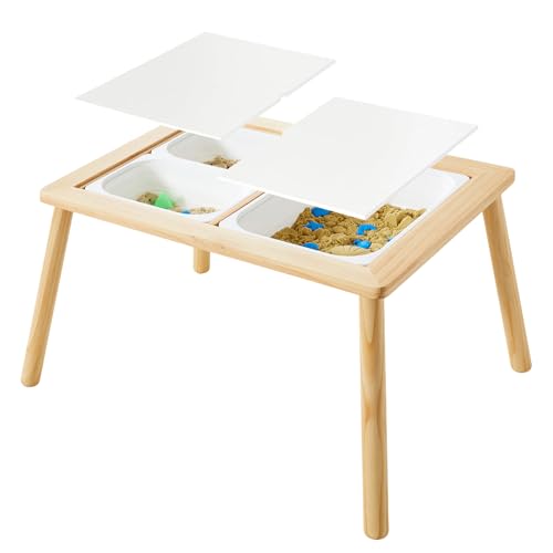 Asweets Sensory Table for Toddlers, Indoor Table with Storage Bins, Kids Play Activity Desk for Boys Girls Gift, 29''L x 20''W x 21''H, (3 White Bins)
