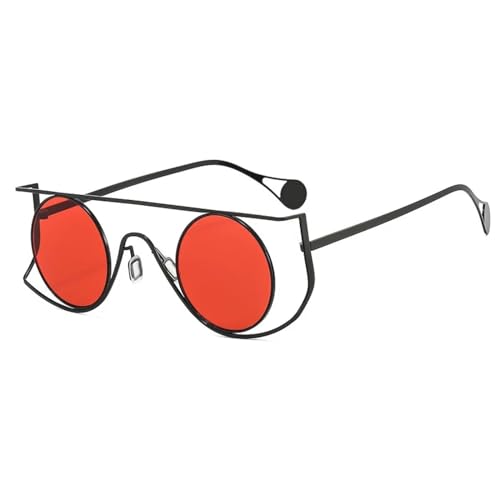 Lunettes de soleil rondes pour homme style steampunk C3 noir-rouge en festival