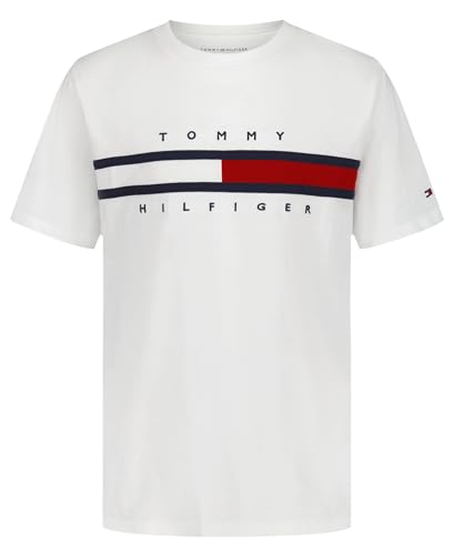 Tommy Hilfiger Boys' Short Sleeve Flag Crew Neck T-Shirt, Signature White, 18-20