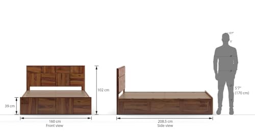 Image of SHRI MINTU'S ART Solid Sheesham Wood King Size Bed Without Storage | Wooden Double Bed Cot Bed for Bedroom Furniture | Palang Double Bed for Hotels | All (King, Brown Honey Finish)