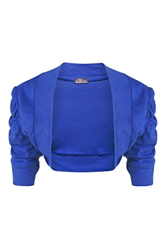 Girls Cardigan Plain Bolero Shrug Ruched Sleeve 100% Cotton Age Size 2-13 Years