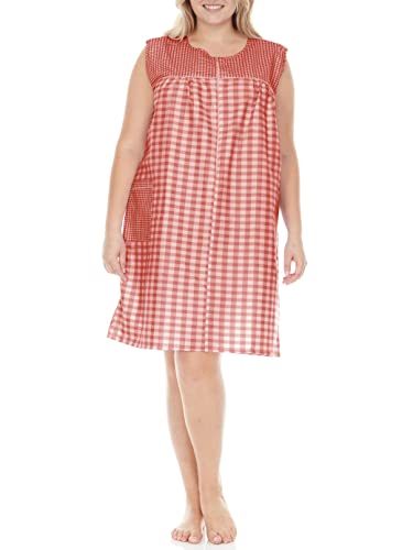 Image of Ezi House Dresses for Women with Pockets - Moo Moos Gingham Dress - House Coat Zipper Duster Dress - Medium to Plus Size