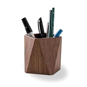 Wooden Pencil Holder, Stationery Organizer, Square Pen Cup Holder, Black Walnut Wood, Handwork, Desk Decoration, for Stationery, Make up Brushes, Desks, Offices (Brown)