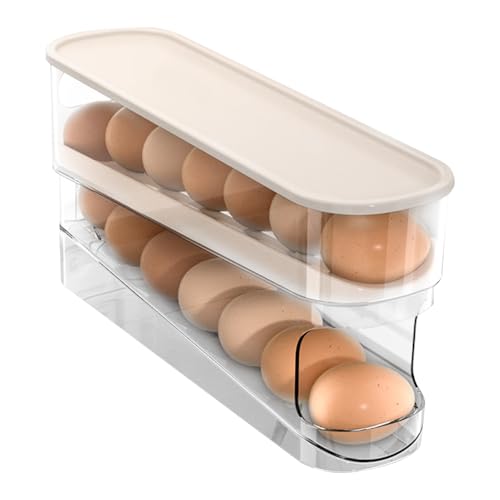 Bollisate Portahuevos para, Portahuevos Rodante Dispensador, Solución de Almacenamiento de Cocina de Gran Capacidad para Padres Ocupados, Propietarios, Despensa, Congelador, Acampada y Picnic