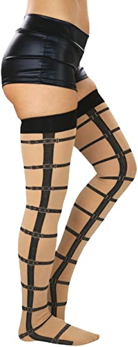 Image of ToBeInStyle Women's Vibrant Horizontal Wide Striped Thigh High Stockings