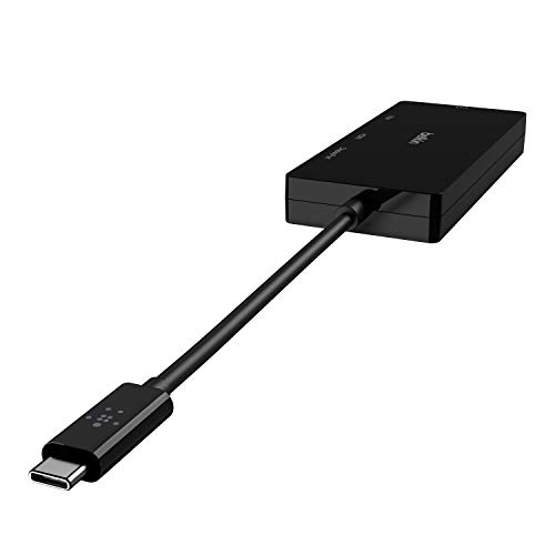 Image of Belkin USB-C Multi Port Display Adapter (with Tethered USB-C Cable) - Connectivity for USB-C to DVI Port, VGA Port, 4K HDMI Port & Essential Series F9E400zb1.5MGRY 4-Socket Surge Protector