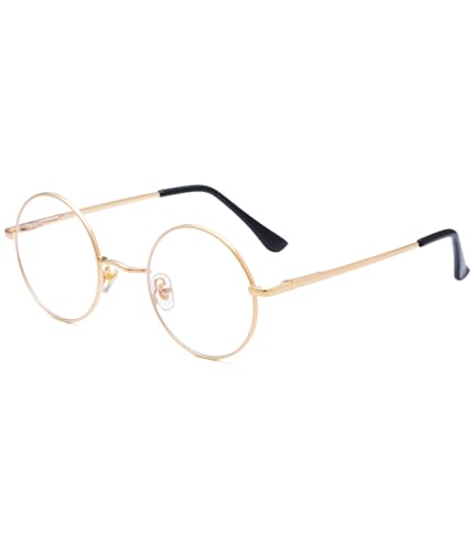 Image of Small Round Metal Frame Glasses for Women Men Circle Clear Lens Non Prescription Eyeglasses