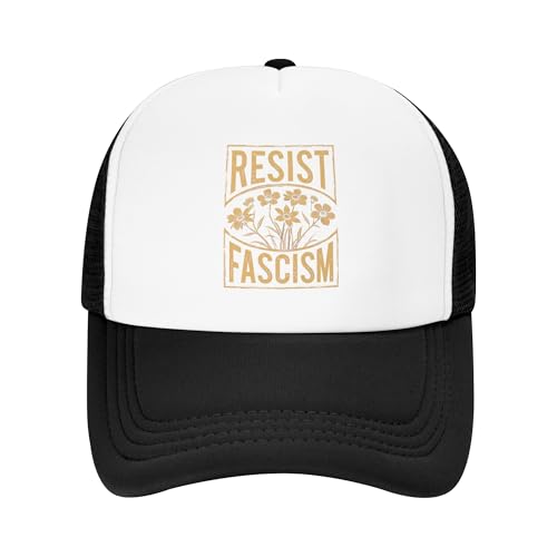 FDT Floral Resist Fascism Trucker Hat Democracy Protest Baseball Cap Mesh Back Adjustable Hats for Kids - Black