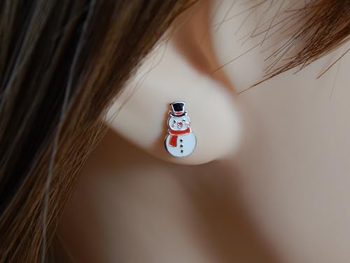 925 Sterling Silver christmas Snowman Tiny Mini Stud Earrings (Nickel Free/Hypoallergenic) 105953
