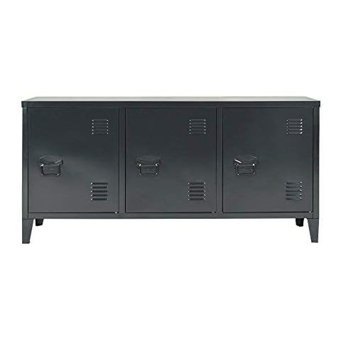 FurnitureR 3 Doors Metal Storage Cabinet with Removable Shelves File Organizer Home Office Gym Storage Unit Boys Girls Teens Toy Room,Stackable, Black Cover