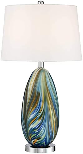 Possini Euro Design Pablo Modern Table Lamp 27" Tall Swirling Multi Color Blue Hand Blown Art Glass Metal White Tapered Drum Shade Decor for Living Room Bedroom House Bedside Home (Color May Vary)