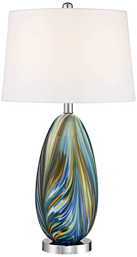 Possini Euro Design Pablo Modern Table Lamp 27" Tall Swirling Multi Color Blue Hand Blown Art Glass Metal White Tapered Drum Shade Decor For Living Room Bedroom House Bedside Home (Color May Vary) #TOP16