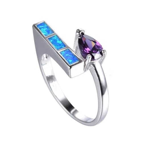 Bague géométrique rétro ornée de strass bleus imitation opale pour un style unique - 5