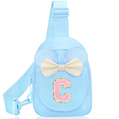 Small Sling Bags for Toddler Girls Kids - Personalized Initial Fanny Pack Belt Bag for Gifts Kids Crossbody Shoulder Bags Blue C
