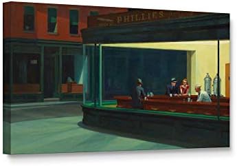 Niwo ART - Nighthawks, World's Most Famous Paintings Series, Canvas Wall Art Home Decor, Gallery Wrapped, Stretched, Framed Ready to Hang (24"x12"x3/4")