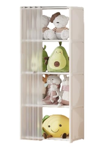 Damika おもちゃ収納 ぬいぐるみ収納ボックス ディスプレイスタンド 子供用収納キャビネット 大容量多層収納ラック 組み立て簡単省スペース防塵 収納ネット枕 子供部屋用 (ホワイト 単列 5 層)