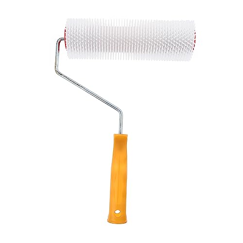 WOONEKY Self-Leveling Spiked Cement Floor Roller Brush 9 Inch Nail Screed Defoaming Tool Handle for Epoxy Flooring and Concrete Surface Random Color