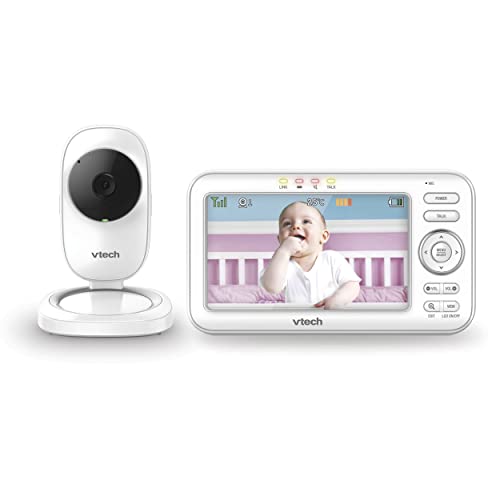 VTech LM808-1W Babyphone mit Kamera, 300 m Lange Reichweite, automatische Nachtsicht, Video-Babyphone mit 12,7 cm Bildschirm, 2-Wege-Audio-Talk, Temperatursensor, Energiesparmodus, Schlaflieder,