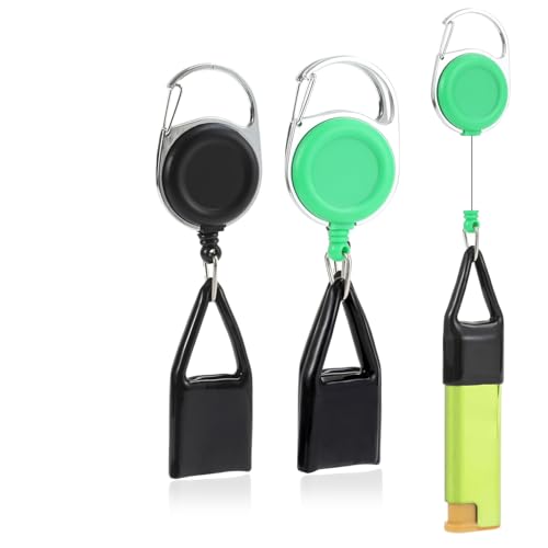 Image of Tarini 2Pcs Retractable Lighter Leash Keychain 1 Black+1 Green Anti-Lost Lighter Holder with Metal Clip, 25.6 Inch Cord for Fishing Hiking Camping Everyday Carry