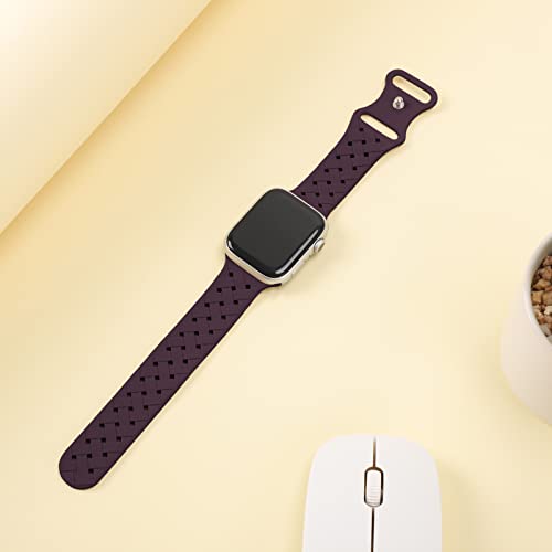 Image of Silicone Braided Weave Bands Compatible with Apple Watch 38mm 40mm 41mm 42mm 44mm 46mm 45mm 49mm, Replacement Sport Breathable Strap for iWatch Series 11 /10 /9 /8 /7 /6 /5 /4 /3 /2 /1 Ultra SE, Dark Cherry
