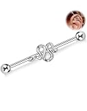 Melighting Serpiente Barbell Industrial 14G Pendiente Industrial Recto CZ Pendiente Cartílago 38MM Barra Industrial 14G Joyería de Perforación Industrial, 38MM, Acero inoxidable