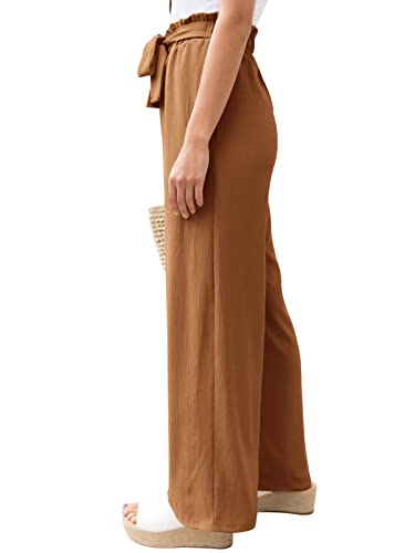NIMIN Women\'s Wide Leg Pants Flowy High Waisted Work Pants Summer Casual Beach Pants Loose Lounge Pants with Pockets Caramel Medium