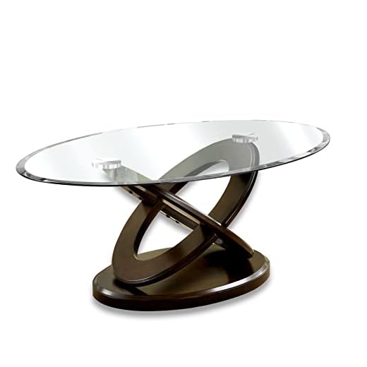 Furniture of America Xenda Modern Oval Shaped Glass Top 48 in. Coffee Table for Living Room, Bedroom, Home Office, Dark Walnut Brown