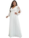 Ever-Pretty Plus Women's Chiffon Floor Length V Neck Lantern Sleeves Applique Mother of The Bride Dress Plus Size Formal Dresses Cream US26