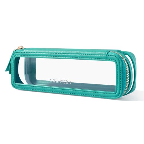 ROWNYEON LS-TM-CHLV-PVC Large CLear Travel Makeup Bag for Women，Transparent Cosmetic Bag with Handle，Portable Makeup Case Organizer，Waterproof Toiletry Organizer Train Case, mint green
