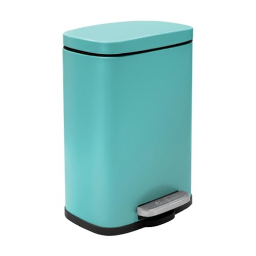 Spirella - AKIRA Papelera de Baño con Pedal de Acero Inoxidable - Cierre Suave, Revestimiento Antihuellas - 21,4 x 17,6 x 30 cm - 5L - Azul Turquesa Mate