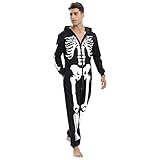 Celucke Jumpsuit Overall Herren Kapuzenpulli Onesies Totenkopf Loungewear Strampler Einteiliger Schlafanzug Reißverschluss Pyjamas Winter Schlafanzug Pjs