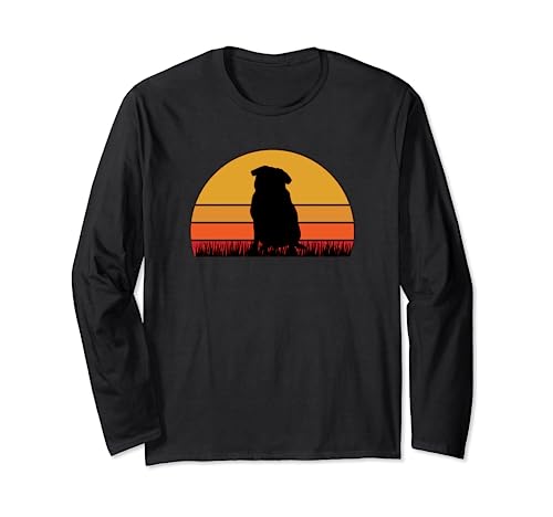 Pug Dog Doggie Pup Puppy Sunset Orange Black Retro Cute Long Sleeve T-Shirt