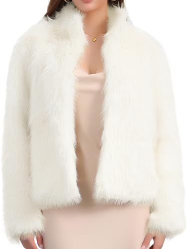Seta T Women's Faux Fur Coat Long Sleeve Cropped Jacket Open