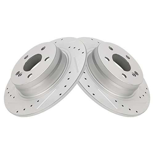 Image of TRQ Performance Rear Brake Pad and Rotor Set Ceramic Coated Drilled Slotted Compatible with 2008-2012 Mercedes-Benz C300 2012-2015 C250