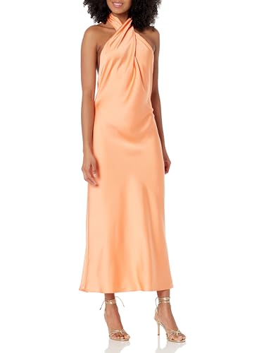 Show Me Your Mumu Jasmine Halter Midi Dress, Cantaloupe Luxe Satin, X-Large