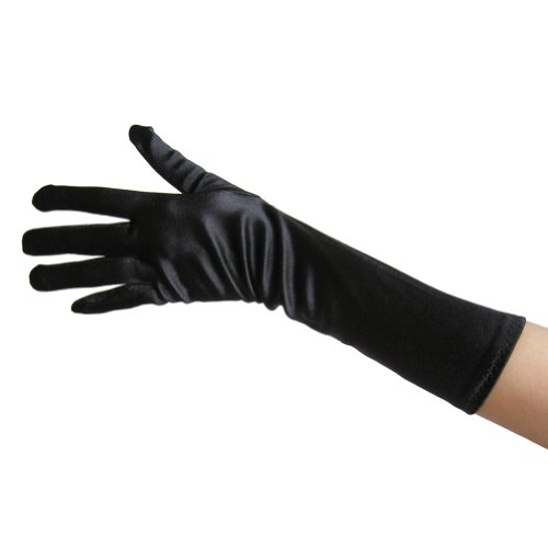 SeasonsTrading Black Satin Gloves (Elbow Length) - Formal, Wedding, Theatrical, Costume Party