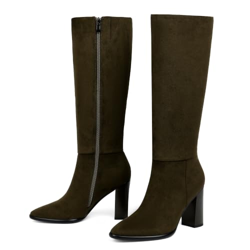 Image of Easyfox Knee High Boots for Women Pointed Toe Chunky Heel Tall Boots