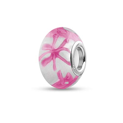 Preisvergleich Produktbild Quiges Glas Bead Perle für Damen Handgemacht Weiß mit Rosa Sternchen