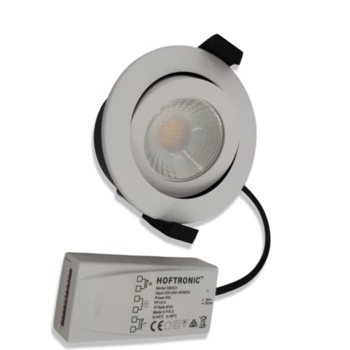 Lámpara de techo empotrable inclinable de 6 W, 240 V, alimentada por red eléctrica, 600 lúmenes, IP65, impermeable, con clasificación de fuego, LED, focos de cocina para baño, color blanco Cover
