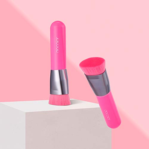 Docolor Flat Top Kabuki Foundation Brush Synthetic Professional Contours & Sculpts Cheekbones For Bronzer & Face Powder Blush Foundation Liquid Blending Mineral Vegan Makeup Tool Neon Pink #TOP7
