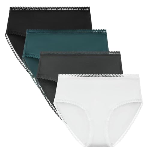 Women's Hi Cut Cotton Underwear Lace Trim Brief Breathable Comfort High-Waisted Panties Multipack Large Assorted 4
