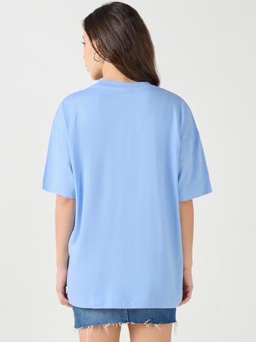Image of Bewakoof Women's Solid Oversized Fit Half Sleeve Round Neck Cotton Jersey T-Shirt