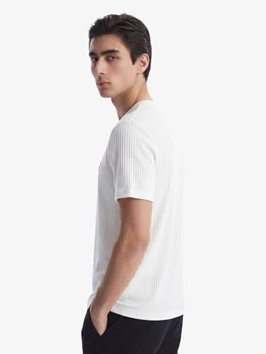 Image of DAMENSCH Men's Striped Texture, Cotton-Rich Comfort, Regular Fit, Solid Colours Striped T-Shirts