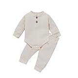 Newborn Infant Baby Boy Girl Clothes Unisex Fall Winter 2 Pieces Outfits Onesie Solid Knitted Cotton...