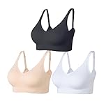 Amazingjoys Non Wired Bras for Women Seamless Wireless Bras with Removable Pads 3 Pack,Black+White+Beige,2XL (AMS33)
